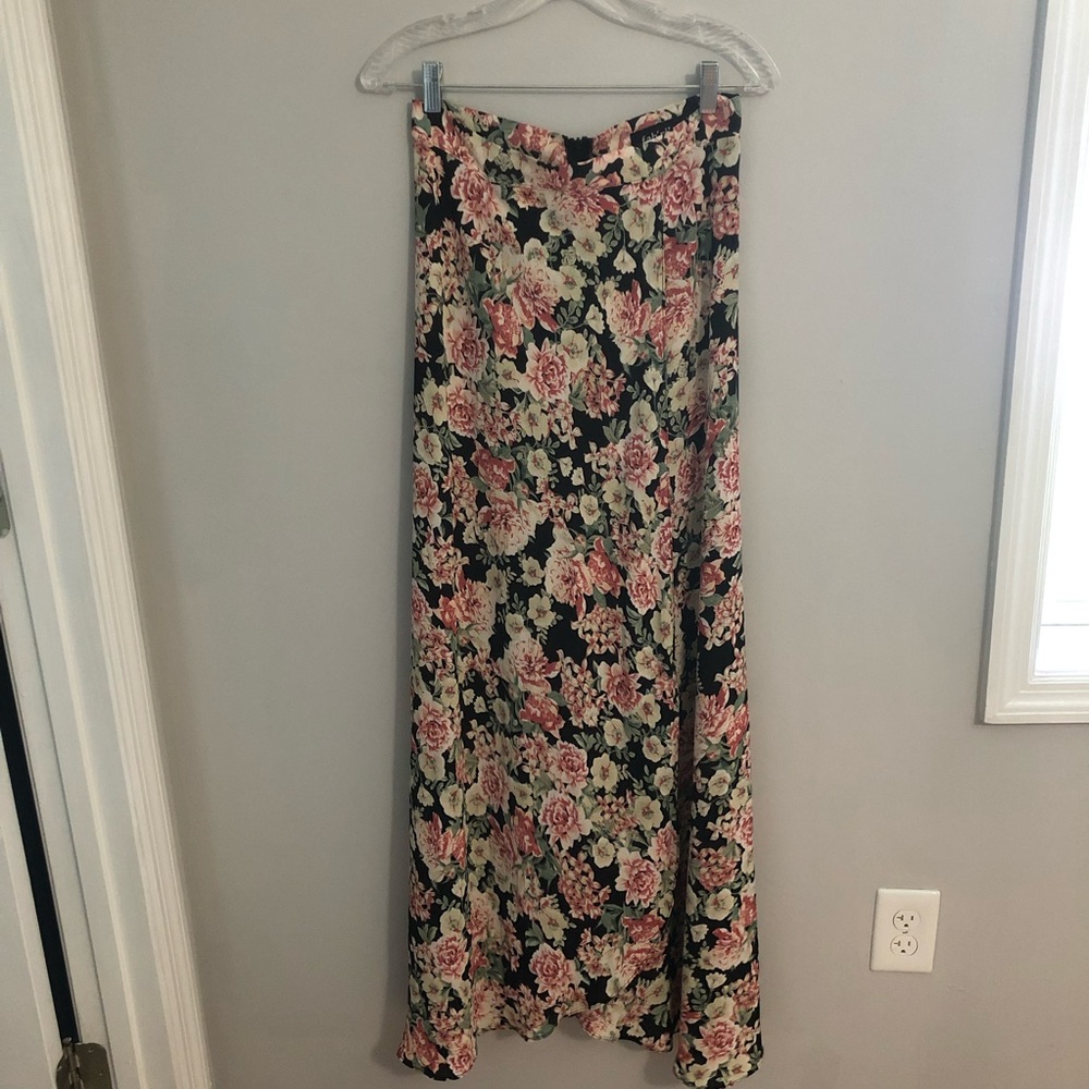 fab'rik Black and Pink Wrap Maxi Skirt